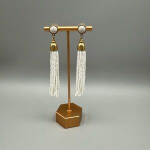 Elegant White and Gold Tassel Earrings